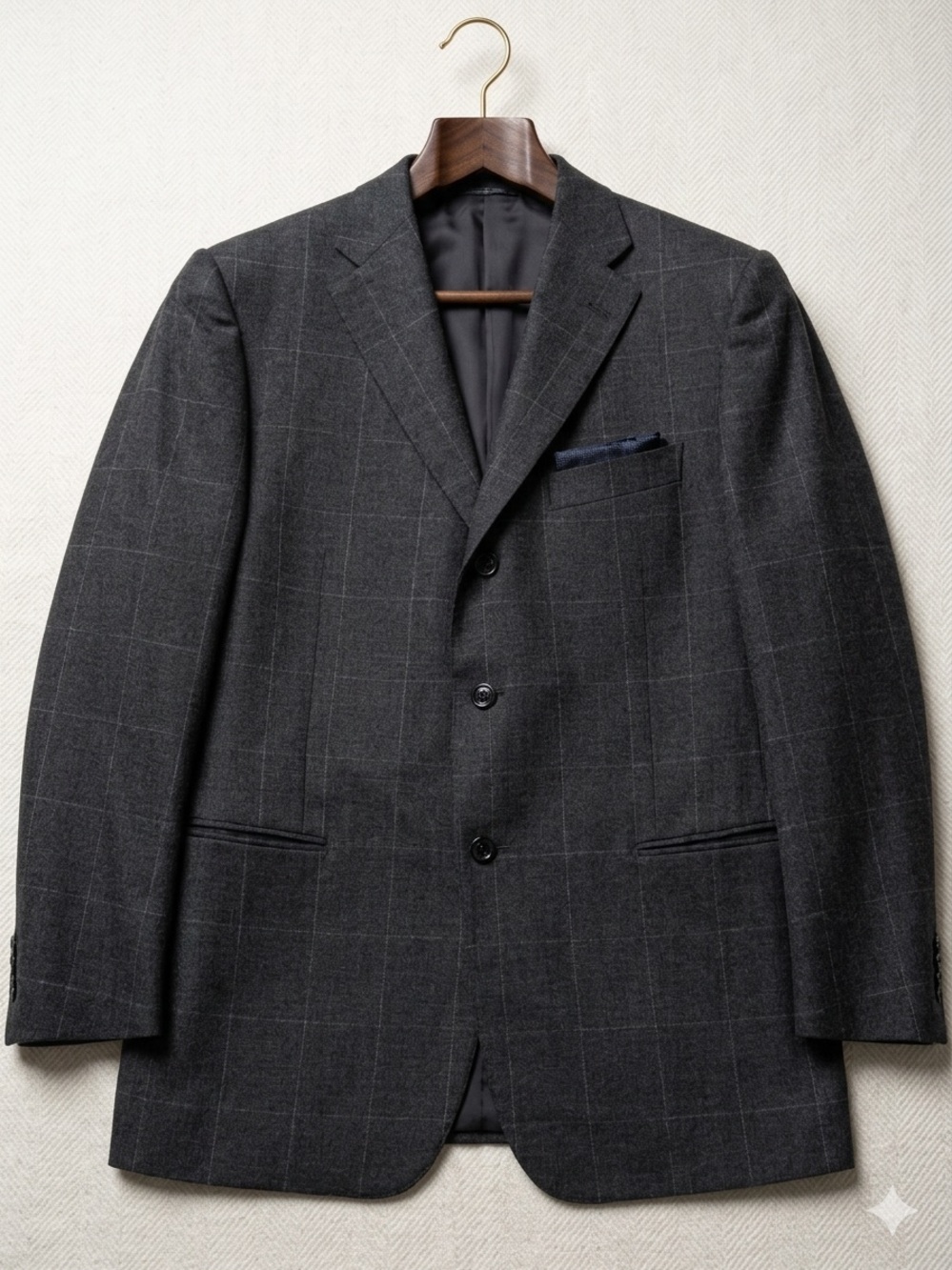 Corneliani Mens Sport Coat Blazer 54L US 44L Gray Windowpane Wool Cashmere